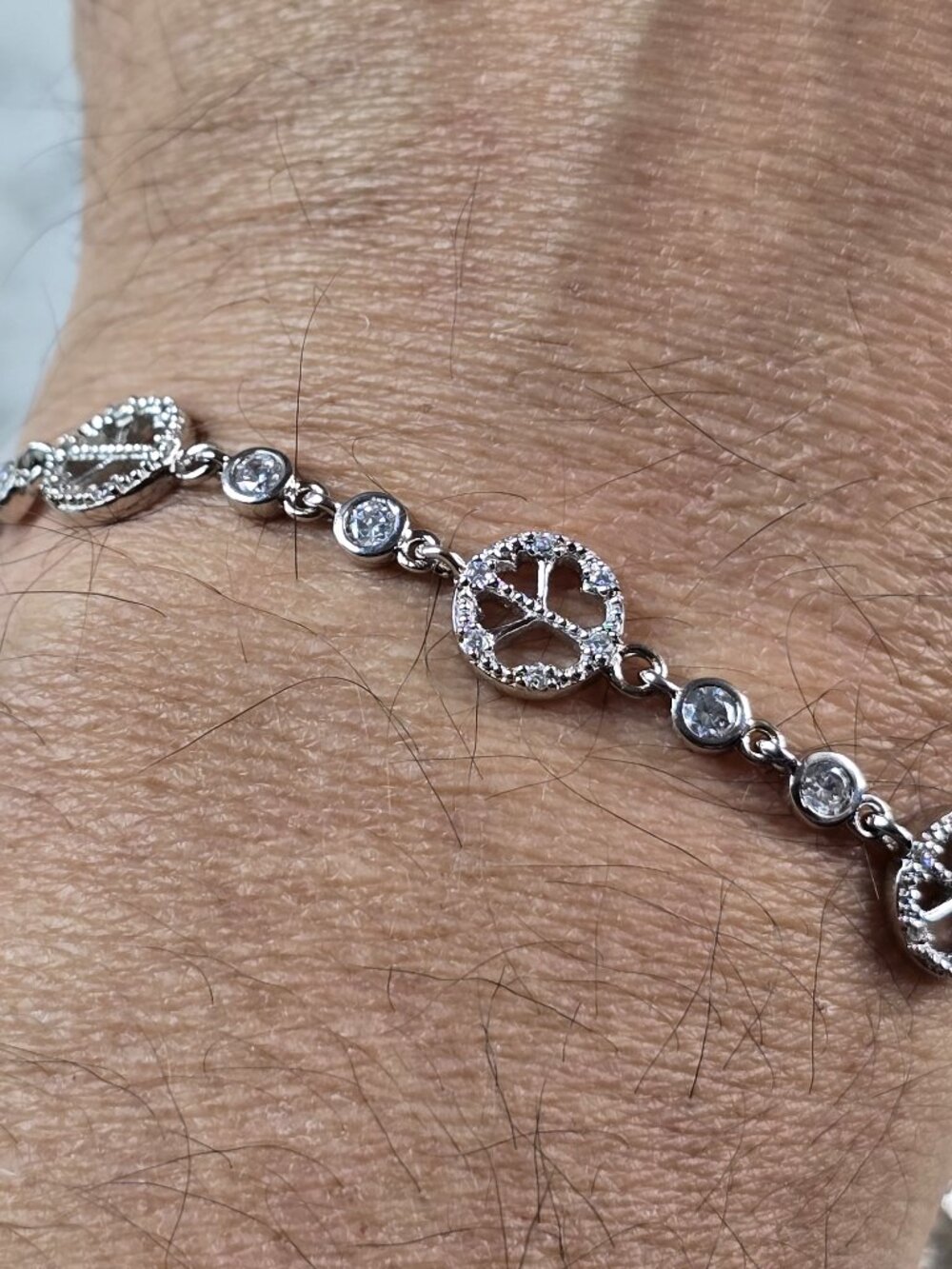Womens Sterling Silver CZ Anklet Peace Bracelet, 8.8g E832